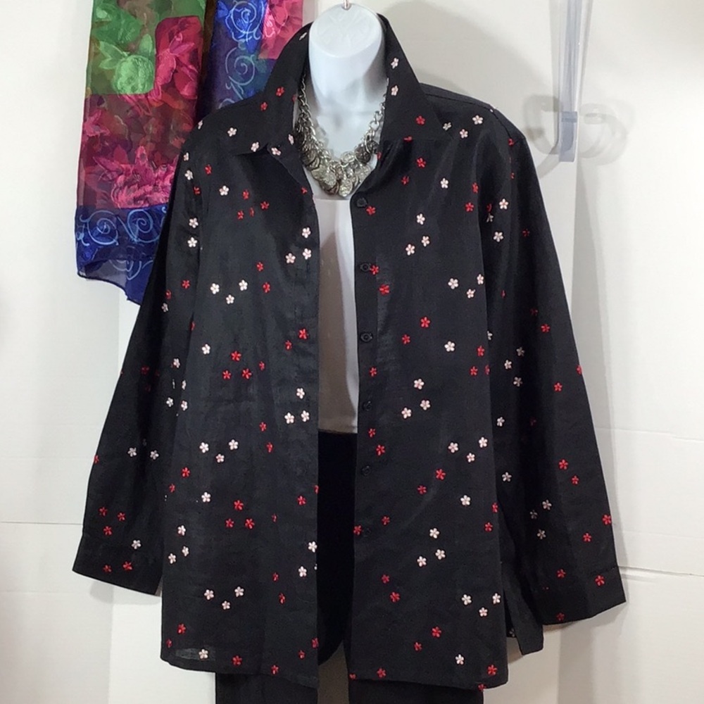Anne Carson linen button front shirt jacket 1X